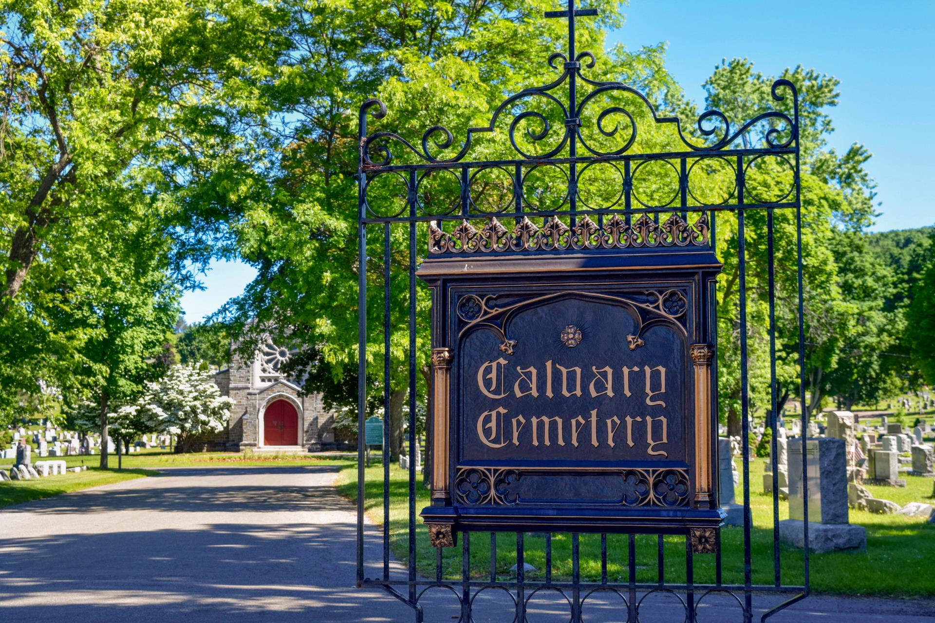 Entrance gate to Calvary Cemetery in Johnson City, NY