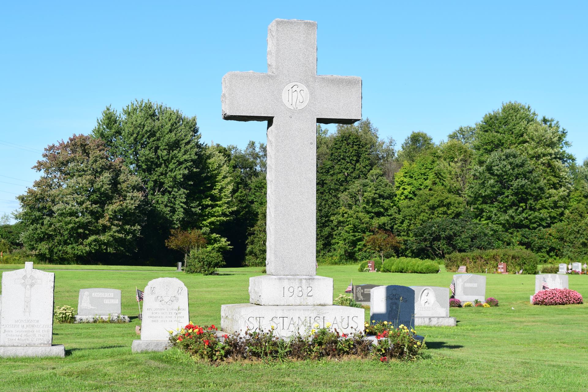 Cross monument at St. Stanislaus Bishop & Martyr Cemetery